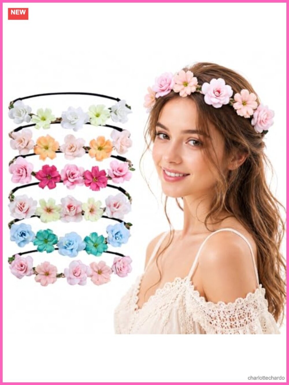 6pc Adjustable Floral Headband Set Fabric Flower Crowns for Women